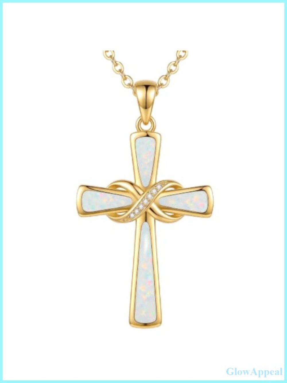 14k Gold Plated Opal Cross Pendant Necklace 18+2" Chain Women's Jewelry
